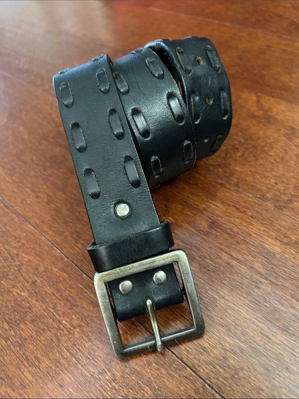 The Children’s Place Kid’s Chunky Black Leather Belt, Silver Buckle, Size 8-14